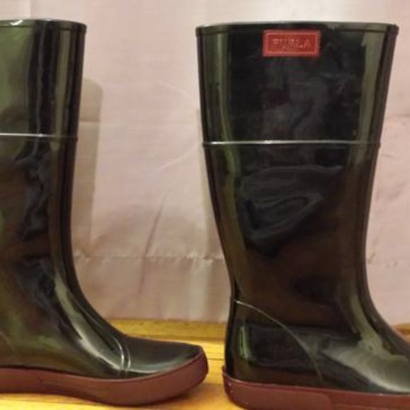 Furla Black rain boots with burgundy contrast band - Picture 5 of 6
